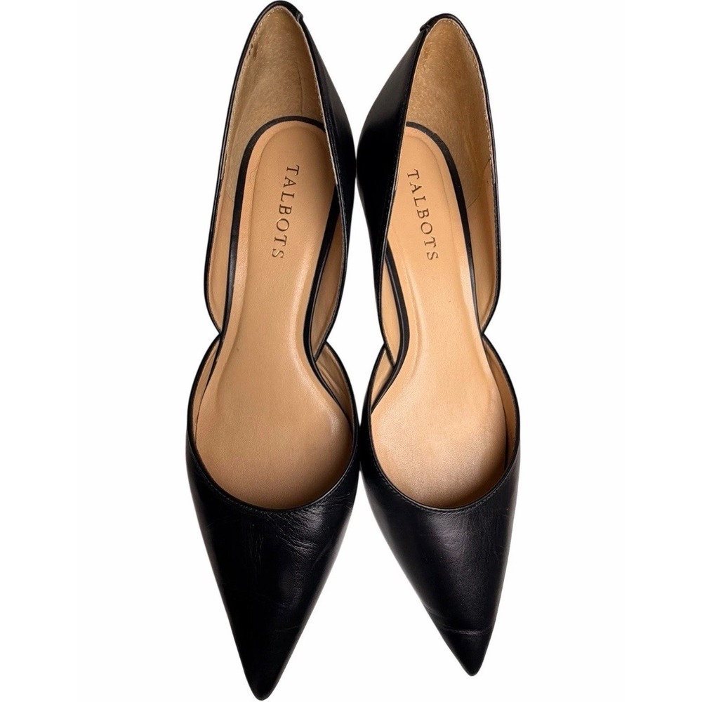 Talbots Black Leather D’Orsay Kitten Heel Pumps 8.5 AA Narrow - Picture 6 of 13